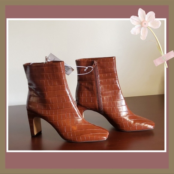 BCBGeneration Shoes - BCBGeneration Croc-Embossed Brown Leather Ankle Boots NWOT